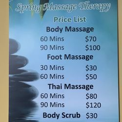 Spring Massage - Prices as of 15 Oct 2026
