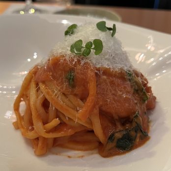 Yolan - Bucatini all'Amatriciana - tomato, pecorino Romano, guanciale, basil - Italian Near Me - Nashville, Tennessee Yolan - Bucatini all'Amatriciana - tomato, pecorino Romano, guanciale, basil - Italian Near Me - Nashville, Tennessee