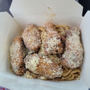 Blue Saigon - Parmesan garlic wings with garlic noodles. - Asian Fusion Near Me - Pittsburg, California