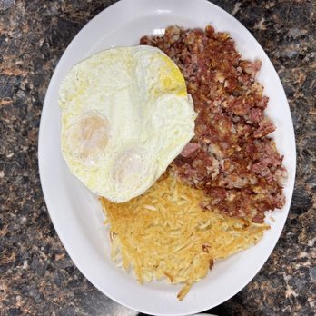 Abby's Cafe Hemet - Corned Beef Hash Hash browns over medium eggs. - Breakfast & Brunch Near Me - Hemet, California