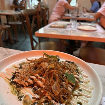 Eyval - Grilled eggplant with fried onion on top - Persian/Iranian Near Me - Brooklyn, New York