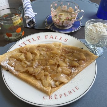 Little Falls Cafe - Miss  Caramelle Galette with sliced apples, walnuts, and a side of whipped cream - Cafes Near Me - Falls Church, Virginia
