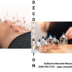 Guillaume Marcotte Masso Kiné - Cupping increases blood circulation to the area where the cups are placed. This may relieve muscle tension, which can improve overall blood