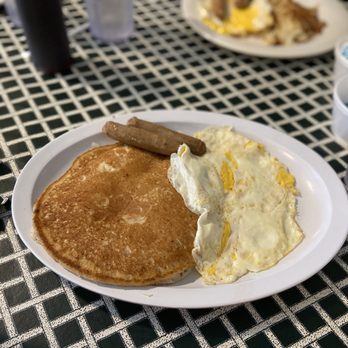 The Highland St Cafe - 2-1-2. 2 eggs, 2 sausages, 1 pancake - Breakfast & Brunch Near Me - Mount Dora, Florida The Highland St Cafe - 2-1-2. 2 eggs, 2 sausages, 1 pancake - Breakfast & Brunch Near Me - Mount Dora, Florida