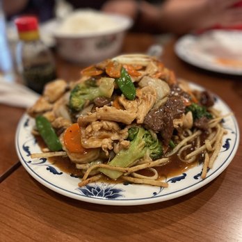 Twin Lion Chinese Restaurant - a plate of noodles with meat and vegetables - Chinese Near Me - Austin, Texas