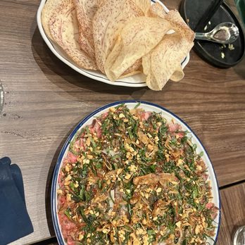 Lunch Lady - Beef carpaccio with taro chips - Vietnamese Near Me - Vancouver, British Columbia