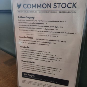 Common Stock - menu - New American Near Me - San Diego, California