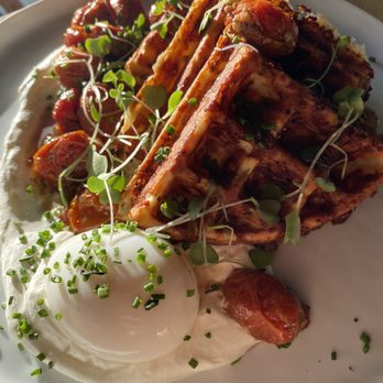 Lele Cake - Gruyere Waffles with Sundried Tomatoes and Soft Egg - Coffee & Tea Near Me - Los Gatos, California