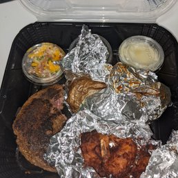Sirloin & Coconut Shrimp   6oz Sirloin   Medium   Loaded Baked potato