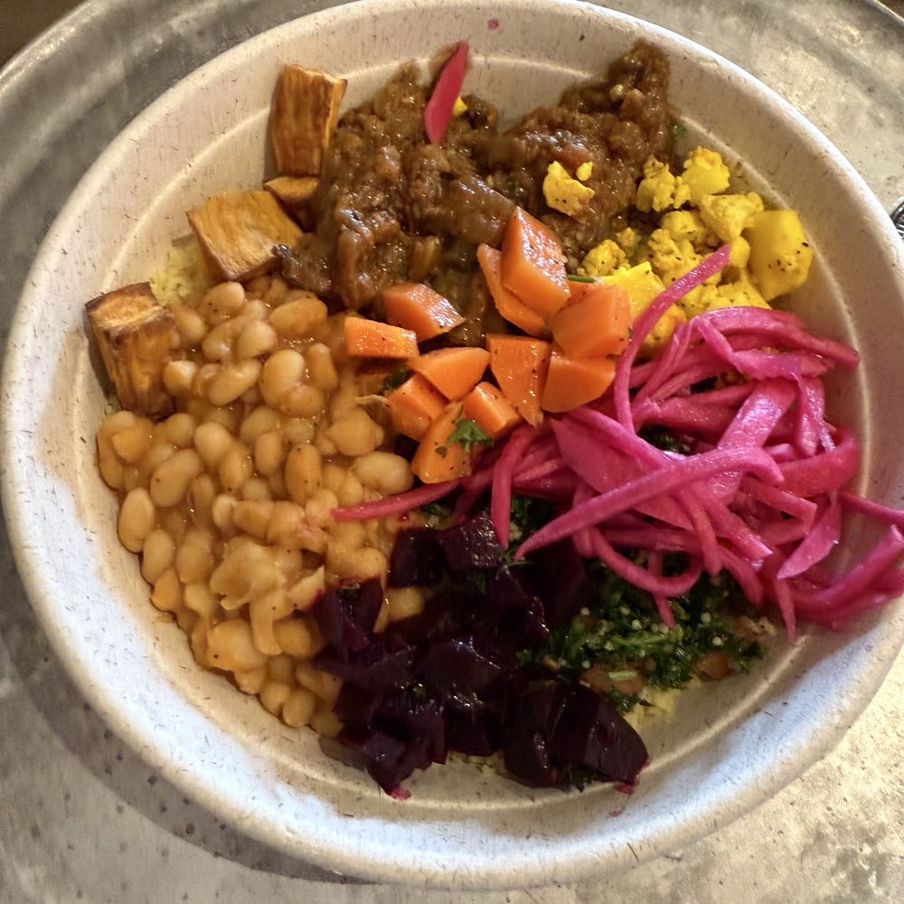 CASSA Kitchen & Catering - My bowl of couscous with beans, beats, sweet potatoes, carrots, tabouli, cauliflower and pickled veggies. - Mediterranean Near Me - Rocky River, Ohio CASSA Kitchen & Catering - My bowl of couscous with beans, beats, sweet potatoes, carrots, tabouli, cauliflower and pickled veggies. - Mediterranean Near Me - Rocky River, Ohio