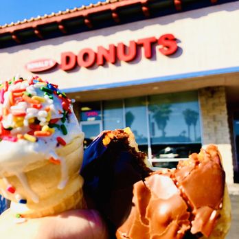 Ronald's Donuts - Vegan Vanilla Ice Cream Cone with Vegan Sprinkles and Boston Cream Donut - Donuts Near Me - Las Vegas, Nevada