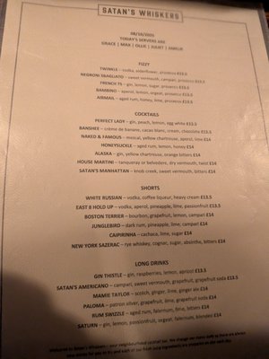 Menu photo 1 Satan's Whiskers London, XGL Menu photo 1 Satan's Whiskers London, XGL
