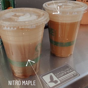 Catalyst Coffee - nitro maple cold brew float on left; maple nitro cold brew on right! - Coffee & Tea Near Me - Albuquerque, New Mexico