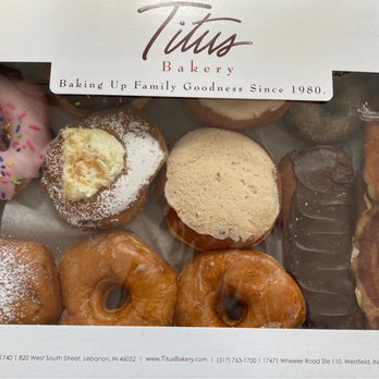 Titus Bakery - Pershing, blueberry cake, long john(custard filling), coconut cream, maple bacon, powder sugar strawberry filling, glazed - Bakeries Near Me - Lebanon, Indiana Titus Bakery - Pershing, blueberry cake, long john(custard filling), coconut cream, maple bacon, powder sugar strawberry filling, glazed - Bakeries Near Me - Lebanon, Indiana