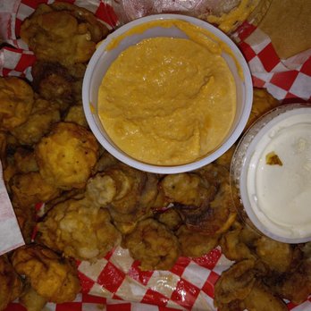 Warpath Pizza & Pub - Fried mushrooms 'queso sauce' - Pizza Near Me - Round Rock, Texas Warpath Pizza & Pub - Fried mushrooms 'queso sauce' - Pizza Near Me - Round Rock, Texas