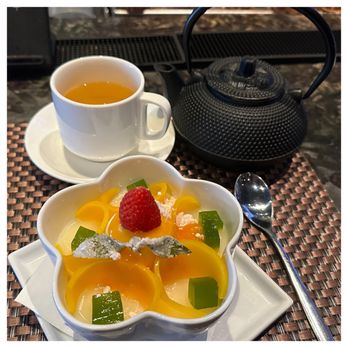 AnQi Bistro - Lychee Panna Cotta  Jasmine Pearl Tea - Asian Fusion Near Me - Costa Mesa, California