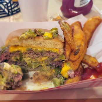 Sparkys BBQ and Espresso - Double burger double, cheese, and double hatch chilis....so good!! - Burgers Near Me - Hatch, New Mexico