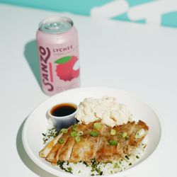 Catch by Just Poke - Tiki Teriyaki Bowl with Lychee Sanzo Sparkling Water