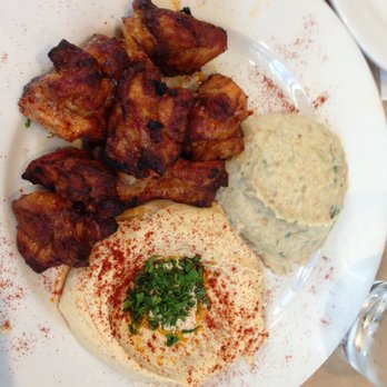 Oren's Hummus - Grilled chickens kewers with babaganoush and hummus - Mediterranean Near Me - Cupertino, California