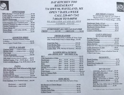 Menu photo 8 Dat Kitchen Too Waveland, MS