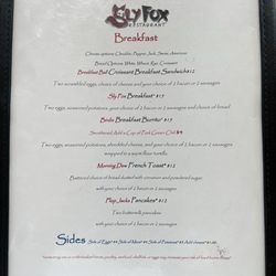 Sly Fox Restaurant - Menu