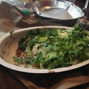 Chipotle Mexican Grill - It looks about 80% full, but the girl at the counter realized it was only filled about 60% and stuffed it with lettuce. - Mexican Near Me - Somerville, Massachusetts