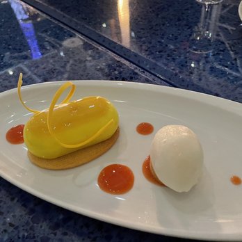 Lago - LIMONCELLO Lemon Bavarois, Clementine Gelee, Citrus Almond Cake, Limoncello Sorbet - Italian Near Me - Las Vegas, Nevada Lago - LIMONCELLO Lemon Bavarois, Clementine Gelee, Citrus Almond Cake, Limoncello Sorbet - Italian Near Me - Las Vegas, Nevada