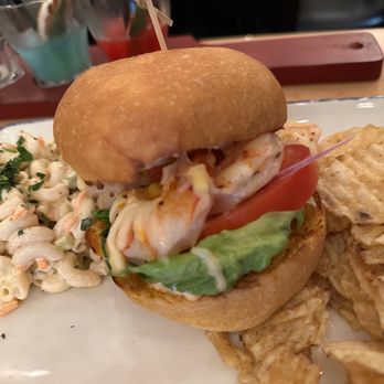 Kokomo Trading Company - Shrimp burger and macaroni salad. Perfectly cooked shrimp and flavorful fresh macaroni salad. - New American Near Me - Franklin, Tennessee Kokomo Trading Company - Shrimp burger and macaroni salad. Perfectly cooked shrimp and flavorful fresh macaroni salad. - New American Near Me - Franklin, Tennessee