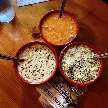 The Lobster Shack - Clam chowder (bottom two), lobster chowder (top bowl) - Seafood Near Me - Ogunquit, Maine