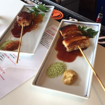 Perry's Restaurant - Kurobuta pork belly skewer and tuskune chicken meatball skewer. Both were great but the pork belly takes the cake. - Sushi Bars Near Me - Washington, DC, District of Columbia