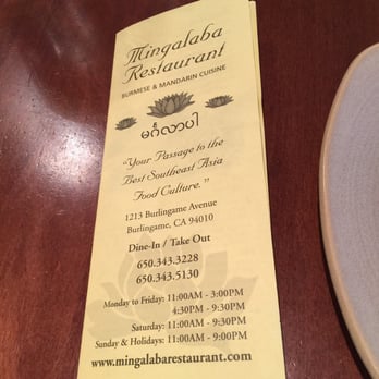 Mingalaba - Menu - Burmese Near Me - Burlingame, California