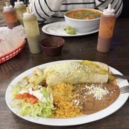 Burrito Supreme (Al Pastor / pineapple pork) and Sopa de Mariscos (seafood soup) Burrito Supreme (Al Pastor / pineapple pork) and Sopa de Mariscos (seafood soup)