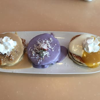 My Cafe - Flight of pancakes. Cookie butter, chocolate haupia & lilikoi. Yum. - Breakfast & Brunch Near Me - Kapolei, Hawaii My Cafe - Flight of pancakes. Cookie butter, chocolate haupia & lilikoi. Yum. - Breakfast & Brunch Near Me - Kapolei, Hawaii