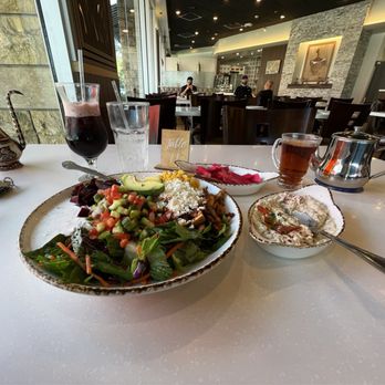 Aleppo's Kitchen - Chicken Kabob Bowl, Mutabal (BABA GANOUSH) Dip, Mocktail Mojito, and Earl Grey Hot Tea - Mediterranean Near Me - Anaheim, California