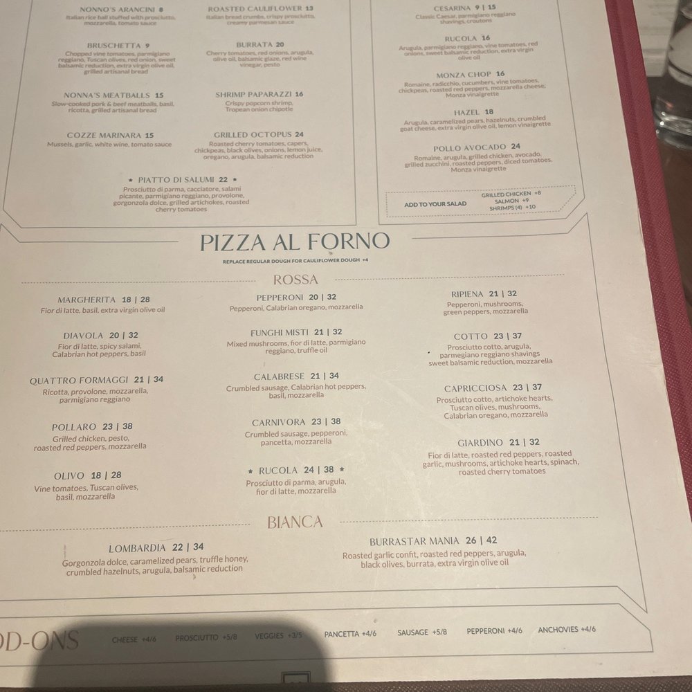 One side of the menu.