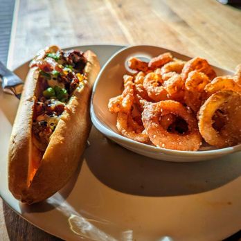 Yard House - Korean BBQ Cheese steak with Onion Rings - New American Near Me - Troy, Michigan Yard House - Korean BBQ Cheese steak with Onion Rings - New American Near Me - Troy, Michigan