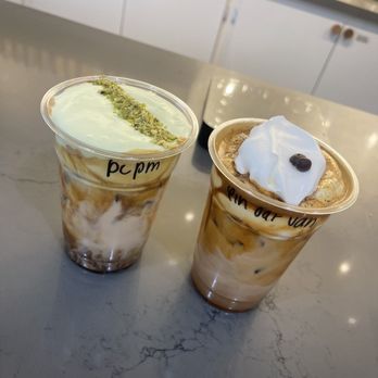 Re Coffee - Pistachio Cream Top (left) Einspanner (Right) - Desserts Near Me - Northridge, California Re Coffee - Pistachio Cream Top (left) Einspanner (Right) - Desserts Near Me - Northridge, California