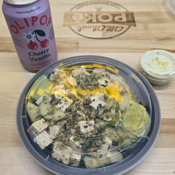 All About Poke - Medium Poke Bowl (free, extra Wasabi Mayo in the cup) w/Cherry Vanilla Olipop - Poke Near Me - Los Angeles, California All About Poke - Medium Poke Bowl (free, extra Wasabi Mayo in the cup) w/Cherry Vanilla Olipop - Poke Near Me - Los Angeles, California