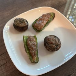 Mild Italian Sausage Stuffed Jalapeños, and Mushrooms (we cooked these in our Air Fryer)