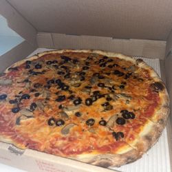 Vegan Pizza with olives and mushrooms