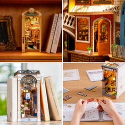 Oakridge Hobbies - Four detailed Book Nook kits showcase charming miniature worlds for bookshelves. Available again at Oakridge Hobbies, each re...
