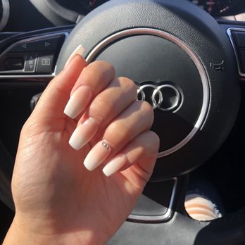 Christina Nails - Ballerina ombré white pink nails with diamond accent by Christina - Nail Salons Near Me - Newark, California