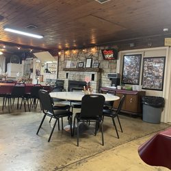 Startz Cafe - Front of restaurant with check out, fire place, historical information and photos