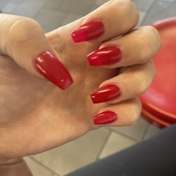 TQ Nail Salon - Red full set with coffin shape - Nail Salons Near Me - Hesperia, California TQ Nail Salon - Red full set with coffin shape - Nail Salons Near Me - Hesperia, California