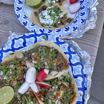 Tacos El Charrito - Birria, carne asada, cabeza and al pastor tacos. 2 of them with sour cream for the kiddo. - Mexican Near Me - Colma, California Tacos El Charrito - Birria, carne asada, cabeza and al pastor tacos. 2 of them with sour cream for the kiddo. - Mexican Near Me - Colma, California