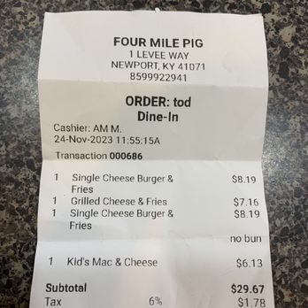 Galley On The Levee - Four mile pig receipt for kids. - Food Court Near Me - Newport, Kentucky