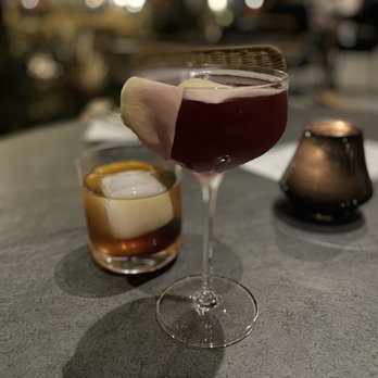 ARLO - Pom N' Pear Sparkler and Honey Nut Rye old fashioned - New American Near Me - San Diego, California
