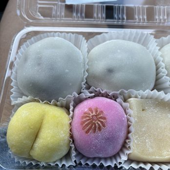 Two Ladies Kitchen - 2 fresh fruit strawberry mochi (white), brownie mochi (pink), and fresh peach mochi (yellow) - Bakeries Near Me - Hilo, Hawaii Two Ladies Kitchen - 2 fresh fruit strawberry mochi (white), brownie mochi (pink), and fresh peach mochi (yellow) - Bakeries Near Me - Hilo, Hawaii