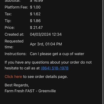 Farm Fresh Fast - When order was placed - Fast Food Near Me - Greenville, South Carolina Farm Fresh Fast - When order was placed - Fast Food Near Me - Greenville, South Carolina