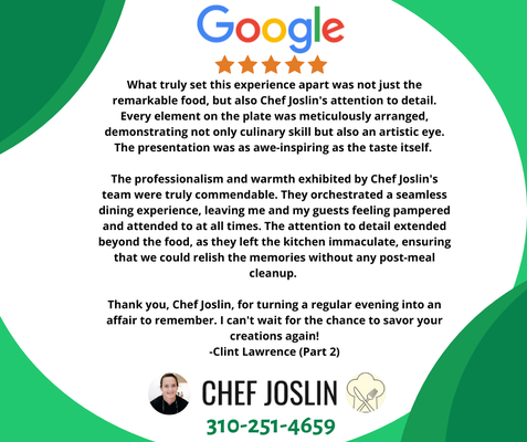 Google Reviews | Thank you! - Personal Catering Personal Chef Corporate Events Private Events Private Chef Dinner Party Cocktail Party Affordable Meals Flexible Pricing